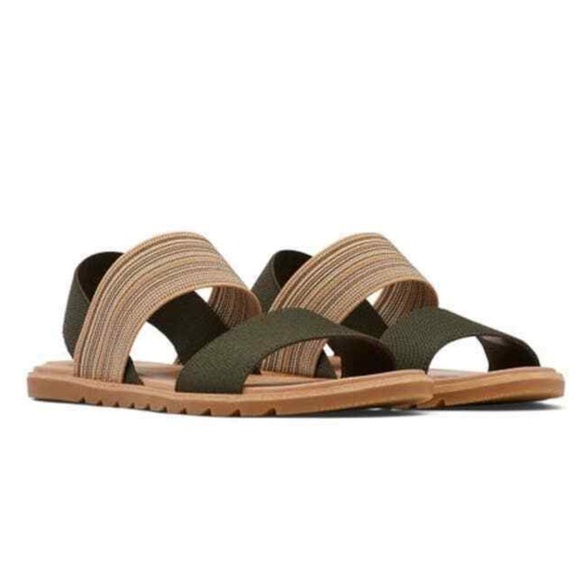 Sorel Ella II Two Strap Sandal Green/Tan Sporty Elastic Strap Flat Sandals NWOB - Picture 2 of 15